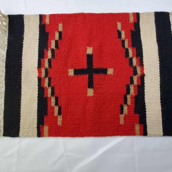 Vintage Southwestern Handwoven Wool Table Runner Rug Placemat 23" x 15" - Picture 7 of 7